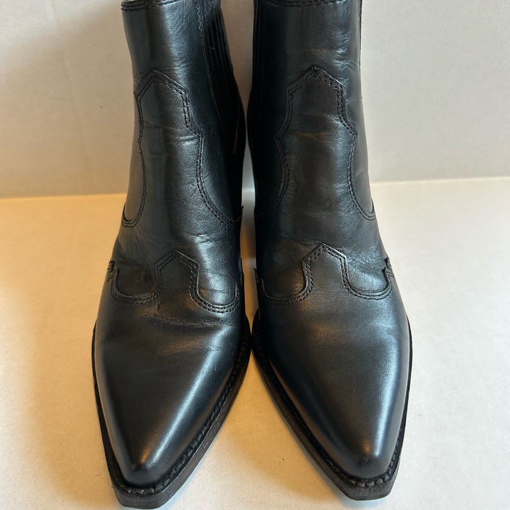 Sam Edelman Winona Western Ankle Pointed Toe Black Leather Booties Size 5 - Picture 4 of 9